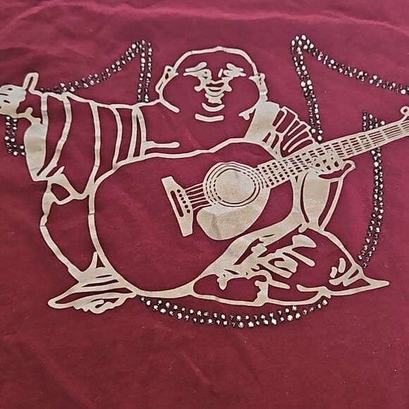 True Religion Women's Rhinestones Short Sleeves T-Shirt XS Burgundy - Picture 14 of 16